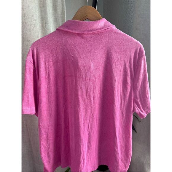 Barbie Pink Top Womens XL Terry Cloth Button Up Short Sleeve Crop Shirt New 1X - Picture 2 of 5